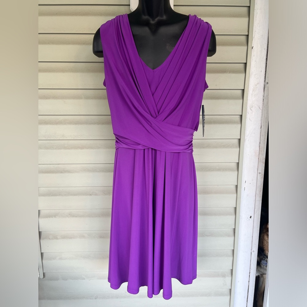 Chaps DAHLIA A-Line Midi Dress Sleeveless Stretch Purple Women's Size XL NWT - Picture 2 of 11